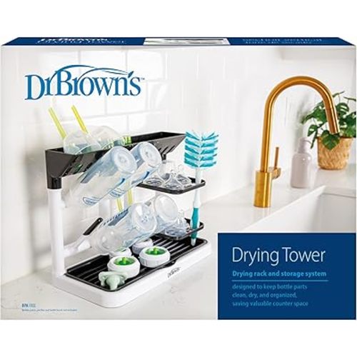 Dr. Brown's Drying Tower, Space Saving Vertical Rack for Drying, Storing, and Organizing Baby Bottles and Feeding Essentials, BPA-Free