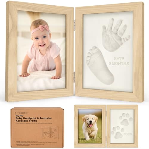KeaBabies Personalized Baby Hand and Footprint Kit, Quick Dry Clay - Newborn Keepsake Feet and Handprint Kit, Nursery Picture Frame, New Mom Gifts for Baby Showers & Registry (Ash Wood)