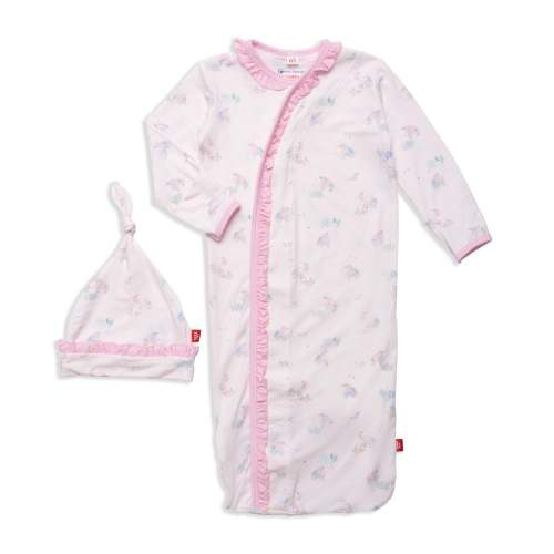 forget me not modal magnetic cozy sleeper gown + hat set with ruffles