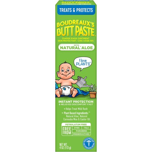 Boudreaux's Butt Paste with Natural* Aloe Diaper Rash Cream, Ointment for Baby, 4 oz Tube