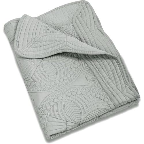MONOBLANKS Baby Quilt Personlized Monogram Lightweight Embossed Scalloped Throw Blanket Four Seasons (Gray)