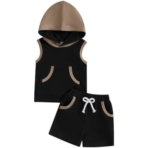 Ledy Champswiin Summer Toddler Boy Clothes Set, Cotton Baby Boy Outfits Hooded Tank Tops and Shorts