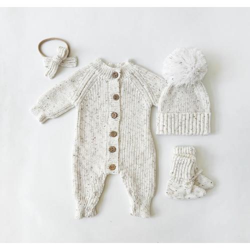 Baby Knit Jumpsuit Buttoned Outfit | Combo Options| Beanie booties Jumper| Coco-Speckle MEKO