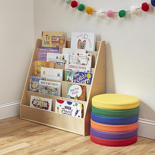 ECR4Kids Single-Sided Book Display with Storage, Natural