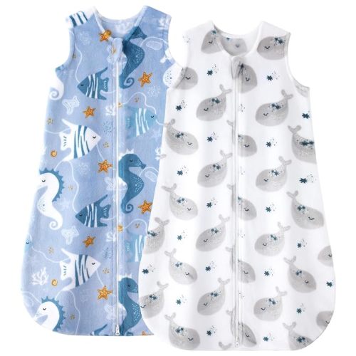 Yoofoss Fleece Baby Sleep Sack 6-12 Months, 2 Pack 1.5 Tog Baby Wearable Blanket with 2-Way Zipper, Toddler Sleeping Sack, Soft Warm Lightweight(Medium)