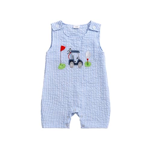 Baby Boy Golf Outfit Crew Neck Sleeveless Embroidery Golf Cart Romper Jumpsuit Casual Summer Toddler Boy Shortalls