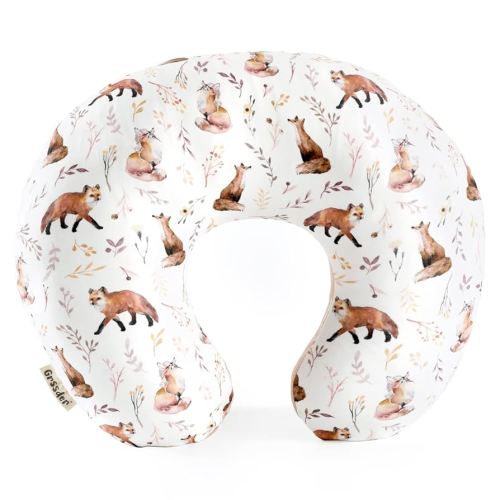 GRSSDER Nursing Pillow Cover Stretchy Minky Removable Nursing Covers for Breastfeeding Pillows, Ultra Soft Comfortable Slipcover for Girls, Pretty Fox Pattern