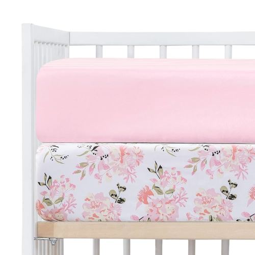 Crib Sheets Girl 2 Pack Set, 2 Pack Toddler Bed Sheets Set, Floral Print Fitted Crib Sheet for Standard Crib & Toddler Mattress, Size 28 x 52 inches, Pink N Floral