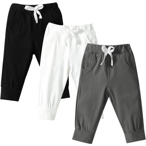 DREAM BUS Pack of 3 Toddler Jogger Pants with Pocket Toddler Boy Sweatpants Baby Boy Pants Infant Newborn Leggings