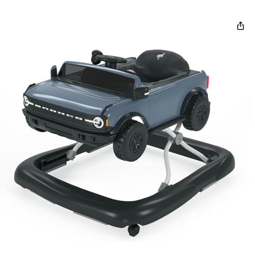 Bright Starts Ford Bronco 4-in-1 Blue Grey Baby Activity Center & Push Walker with Removable Interactive Steering Wheel -Toy, 6 Months and up