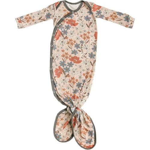 Copper Pearl Baby Gown - Knotted Newborn Sleepers for Baby Boy and Girl, Soft Stretchy Long Sleeve Infant Gowns with Bottom Tie and Hand Mittens, Perfect Hospital Coming Home Outfit (Eden)