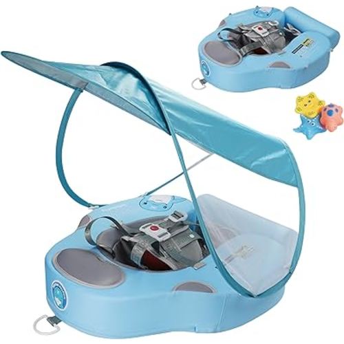 Baby Swim Float with UV Protection Sunshade Infant Pool Float Add Tail for 3-24 Months