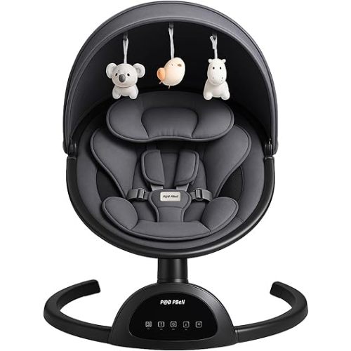 Balançoire portable pour nourrissons, 3 positions de siège, ceinture harnais à 5 points, 5 vitesses et télécommande – Balançoire portable pour intérieur et extérieur (noir)