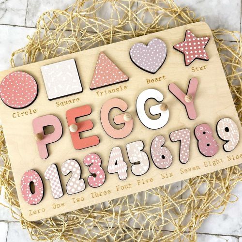 Custom Jigsaw Toys-Newborn Baby Name Puzzle-Custom Baby Gifts-Kids First Birthday Gifts-Personalized Name Puzzle with Hooks