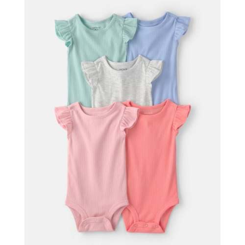 Baby Girl 5-Pack Multipack Ruffle-Sleeve Bodysuits - Pink/Blue/Green | Carter's