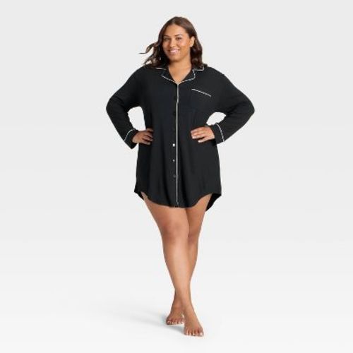 Women's Cloud Knit Modal Notch Collar Long Sleeve Nightgown - Auden™