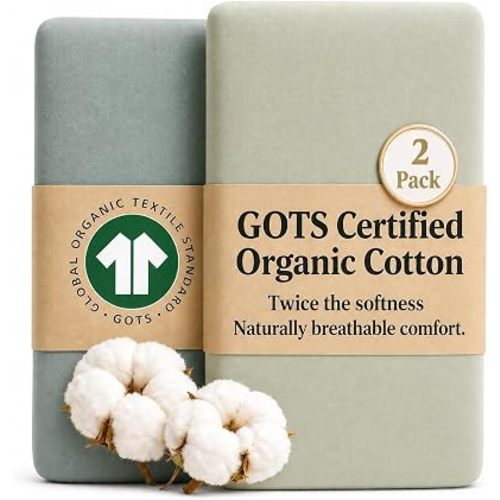 GOTS Organic Bassinet Fitted Sheets 33x20 for Maxi-COSI Iora, Koola Baby, Baby Joy, Angelbliss, Kidsclub | Luxuriously Thick 190 GSM Organic Cotton | 2-Pack Bedside Sleeper Sheets