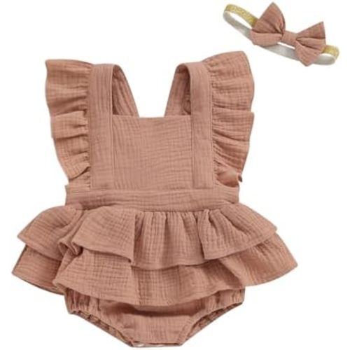 MERSARIPHY Newborn Baby Girl Summer Outfit Linen Ruffle Bubble Romper Dress One Piece Bodysuit Jumpsuit Infant Summer Clothes