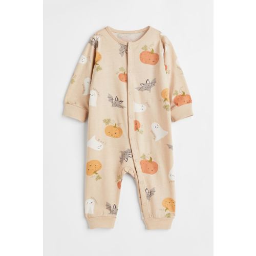 Patterned Pajama Jumpsuit (Light Beige/Halloween) Size 9M