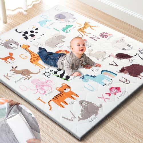 TINYHARBO Premium Foam Baby Play Mat 50" x 50"  Removable & Machine Washable Cover, Extra Thick Padding Playpen Mat, Non-Slip Crawling Mat, Easy to Clean for Infants, Toddlers & Babies