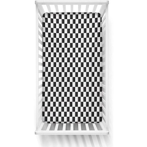 Checkered Fitted Crib Sheet,Monochrome Composition with Classical Chessboard Inspired Abstract Tile Print Microfiber Silky Soft Toddler Mattress Sheet Fitted,28"x 52"x 8'',Baby Sheet for Boys Girls