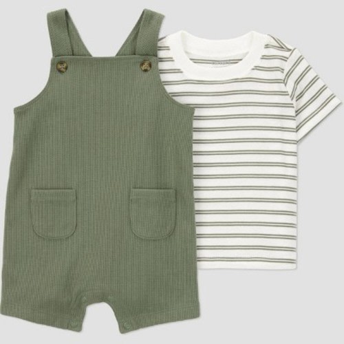 Carter's Just One You® Baby Boys' Solid Romper - Green 3M: Cotton Blend, Stripe Pattern, Crotch Snap, Front Pocket