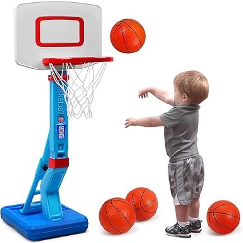 SUPER JOY Toddler Basketball Hoop - Height Adjustable Kids Hoop for Indoor & Outdoor Play - Portable Basketball Goal for Poolside & Swimming Pool - Game Toy for Boys & Girls Age 1 2 3 4 5