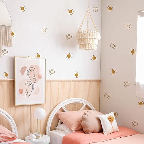 funlife Peel and Stick Boho Sunrise Wall Decals, Self Adhesive Sunshine Wall Stickers Rustic Country, PVC Boho Sun Wall Art Stickers for Kids Bedroom Playroom Nursery Room Home Decor Decal