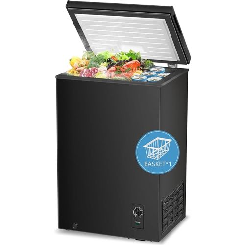 R.W.FLAME Chest Freezer 2.8 Cubic Feet, Small Deep Freezer with Basket, Adjustable Temperature, Energy Saving, Top open Door Mini Compact Freezer