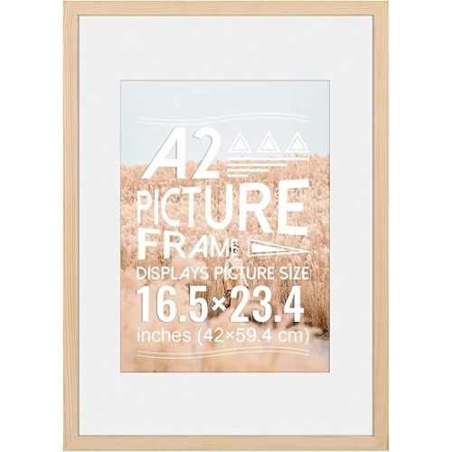 A2 Poster Frame, A2 Picture Frame (16.5 x 23.4 inches), Solid Wood Natural Wood Poster Frame-Horizontal and Vertical Wall Hanging for Home, Exhibition, Caffe(Natural)