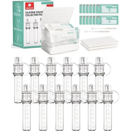 dearlomum Colostrum Collector Kit 6ml/12pcs,Reusable Breast Milk Collector with Storage Case and Cotton Wipe,Portable Colostrum Container BPA Free
