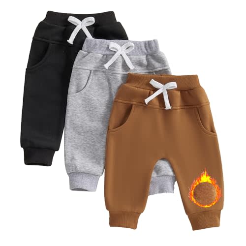 Yoawdats Baby Boys' 3-Pack Pull-on Jogger Pants Knit Pants Classic Fit Elastic Waist Kids Toddler Pants Multipacks Long Pants
