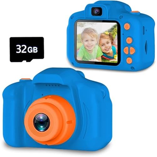 Seckton Upgrade Kids Selfie Camera, Christmas Birthday Gifts for Boys Age 3-9, HD Digital Video Cameras for Toddler, Portable Toy for 3 4 5 6 7 8 Year Old Boy with 32GB SD Card-Navy Blue
