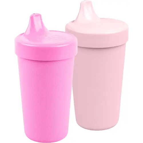 Re-Play Made in USA 2 Pack Sippy Cups for Toddlers, 10 Oz. - Reusable Spill Proof Cups for Kids, Dishwasher/Microwave Safe - Hard Spout Sippy Cups for Toddlers 3.13" x 6.25", Bright Pink/Ice Pink