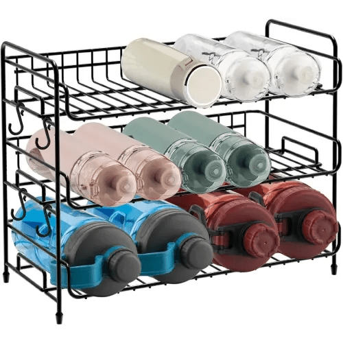 Water Bottle Organizer, 3-Tier Water Bottle Organizer for Cabinet, Tumbler Travel Cup Holder, Pantry Kitchen Stackable Storage Rack for Shaker Bottle, Baby Bottle, Wine, Can, Cup, Drying Rack