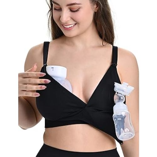 4-in-1 Hands Free Pumping Bra, Comfort Wireless Nursing Bra & Maternity Bra for Pregnancy and Breastfeeding