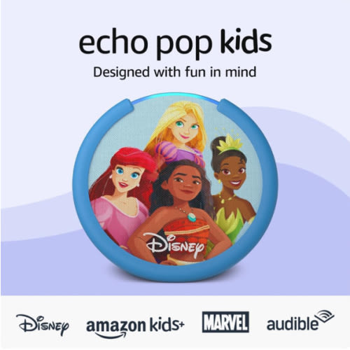 Amazon Echo Pop Kids (newest model), Designed for kids, with parental controls, Includes 6 months of Amazon Kids+, Disney Princess