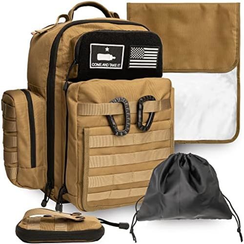 Dad Diaper Bag - Molle-Style, Waterproof 900D Polyester, Long Straps, Diaper Pouch, Wipes Dispenser, Insulated Pockets