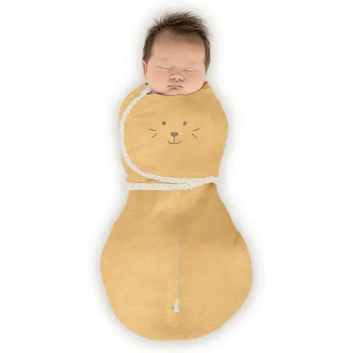 SwaddleDesigns 6-way Omni Swaddle Sack, Arms Up Swaddle for Newborn, More Options to Calm Startle Reflex, Improves Sleep, Easy Transition Baby Sleep Sack, Small, 0-3 month, Gold, Cute Animal Face