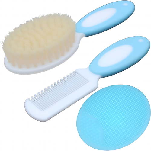 ACDANC Baby Hair Brush&Silicone Baby Cradle Cap Brush Set,For Newborns&Toddlers-Natural Soft Goat Bristles-Ideal for Cradle Cap-Perfect Baby Registry Gift (Blue)