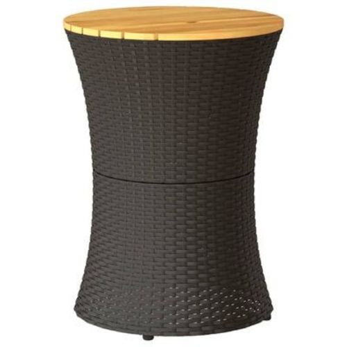 vidaXL Garden Side Table Drum Shape Black Poly Rattan and Solid Wood | vidaxl-uk