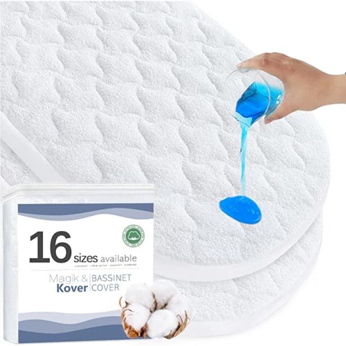 Bassinet Mattress Pad Cover 33" x 20"-Fit for Koola Baby, Mika Micky, ANGELBLISS, YADAQE, BCOL, Baby Delight, Dream On Me,Papablic, AMKE, Waterproof Bassinet Mattress Protector, Cotton Terry Surface