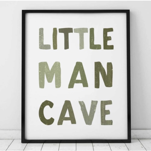 Little Man Cave Sign, Boys Room Decor, Boys Nursery Wall Decor, Playroom Decor, Kids Room Green Wall Art, Toddler Room Decor, Boys Gifts (11X14 INCH-With Framed)