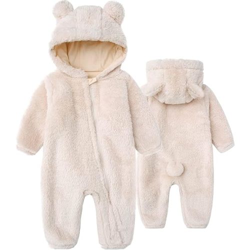 Newborn Baby Jumpsuit Hooded Fleece Rompers Long Sleeve Onesie Outwear Outfits