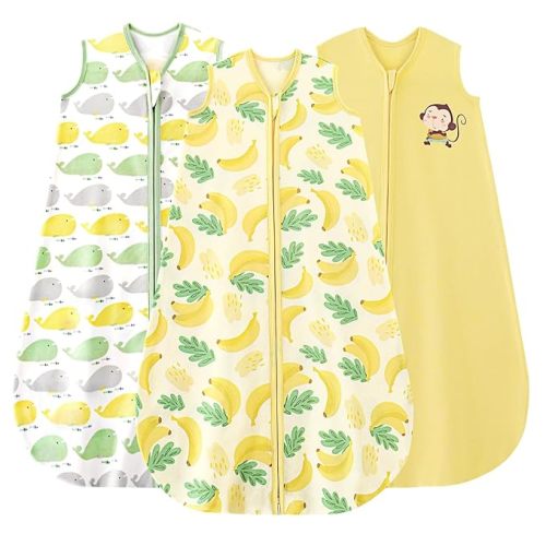 Yoofoss Baby Sleep Sack 0-6 Months Baby Wearable Blanket 100% Cotton 2-Way Zipper TOG 0.5 Toddler Sleeping Sack 3 Pack, Lightweight Sleep Sacks for Babies(Small)