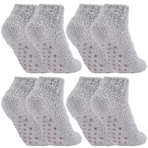 Foaincore 4 Pack Non Slip Hospital Socks for Women Men Non Slip Ankle Fuzzy Socks Thick Warm Festival Gifts