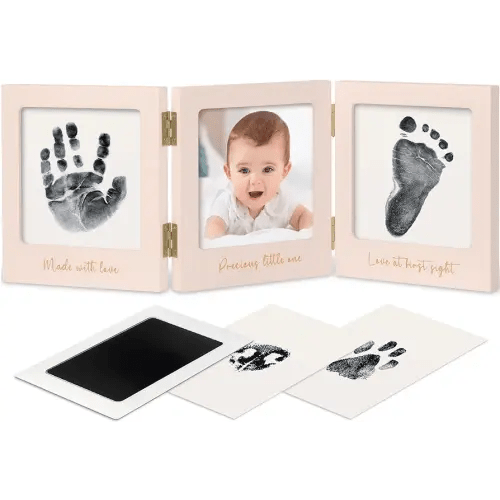 Inkless Baby Handprint and Footprint Kit for Newborn - Baby Footprint Kit, Newborn Keepsake Nursery Picture Frame,Dog Paw Print Maker,Personalized Gifts for New Mom,Showers & Registry(Petal Pink/Gold)