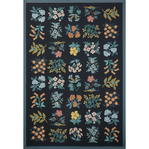 Rifle Paper Co. x Loloi Perennial Black / Navy Indoor / Outdoor Area Rug & Reviews | Wayfair