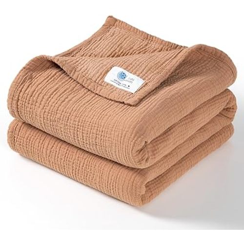 Lulu moon Muslin Baby Blanket Quilt - Crib Blanket for Toddlers 47"× 47" Caramel