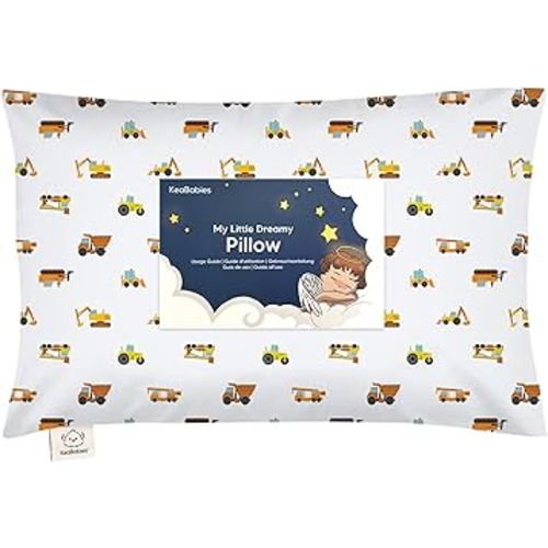 Toddler Pillow with Pillowcase - 13x18 My Little Dreamy Kids Travel Bed Pillows for Sleeping, Organic Cotton Small Pillowcase, Soft & Breathable, Machine Washable, Toddlers 2-5 years old(Construction)